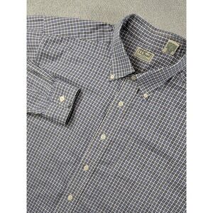 LL Bean Mens XL Tall Plaid Button Down Shirt Blue Black White Cotton OMT79